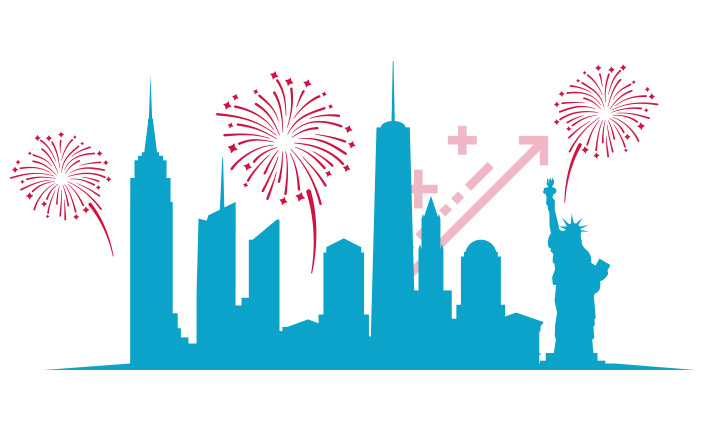 Fireworks over NYC skyline